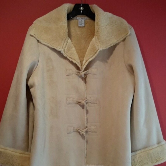 LH Sport Beige Faux Suede Shearling Coat Size M - Picture 3 of 8